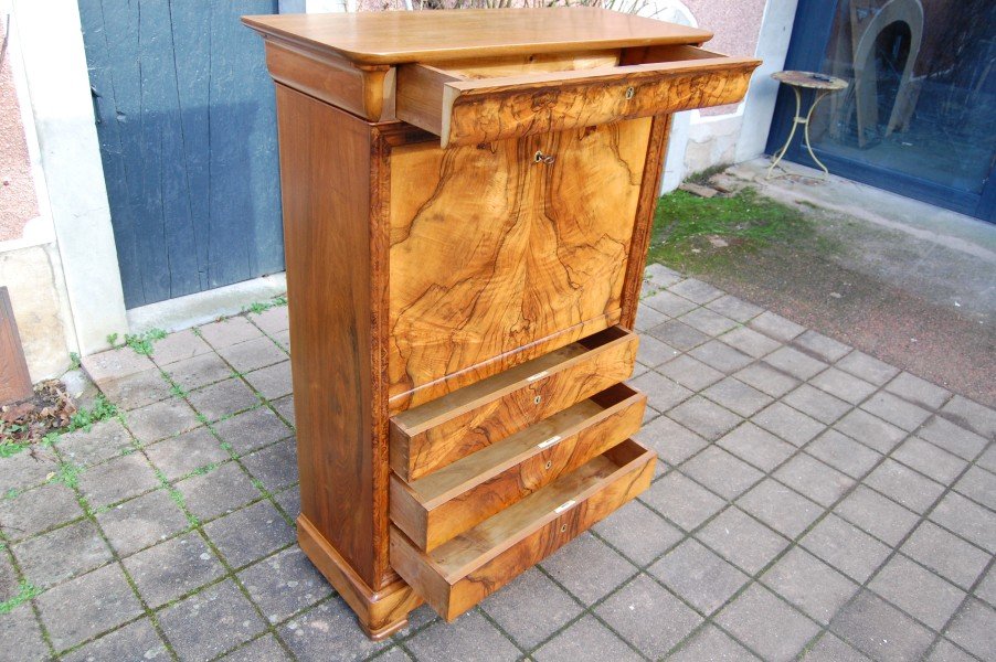Louis Philippe Period Walnut Secretary Desk From The 19th Century-photo-3