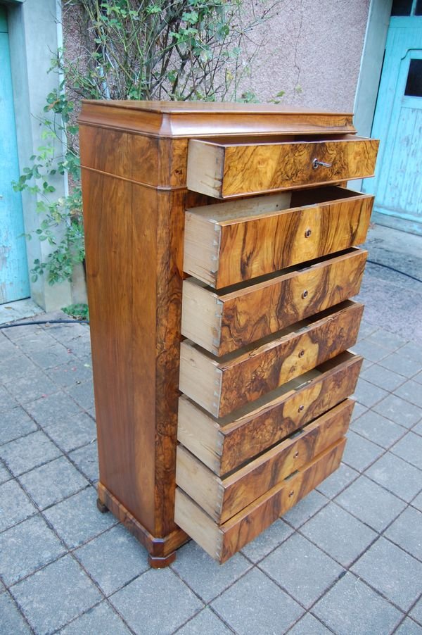 19th-century Louis-philippe-era Walnut Chest Of Drawers With Weekly Compartments-photo-3
