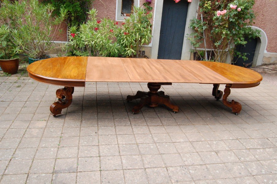 table en noyer d époque napoléon III fin du 19e siécle 20 couverts avec rallonges-photo-2