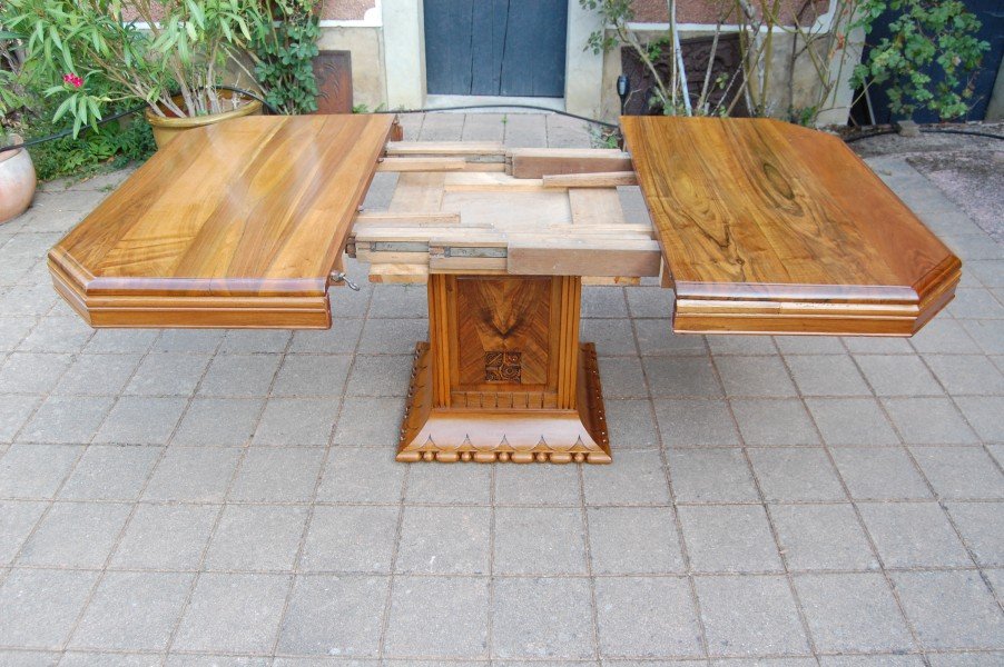 Art Deco Walnut Table With Extension Leaves From The 1920s-photo-1