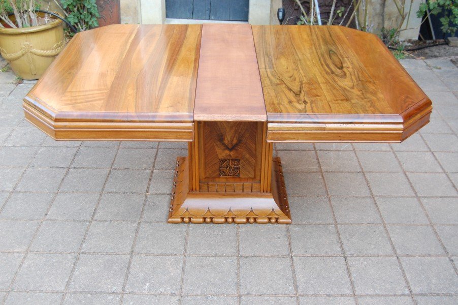 Art Deco Walnut Table With Extension Leaves From The 1920s-photo-4