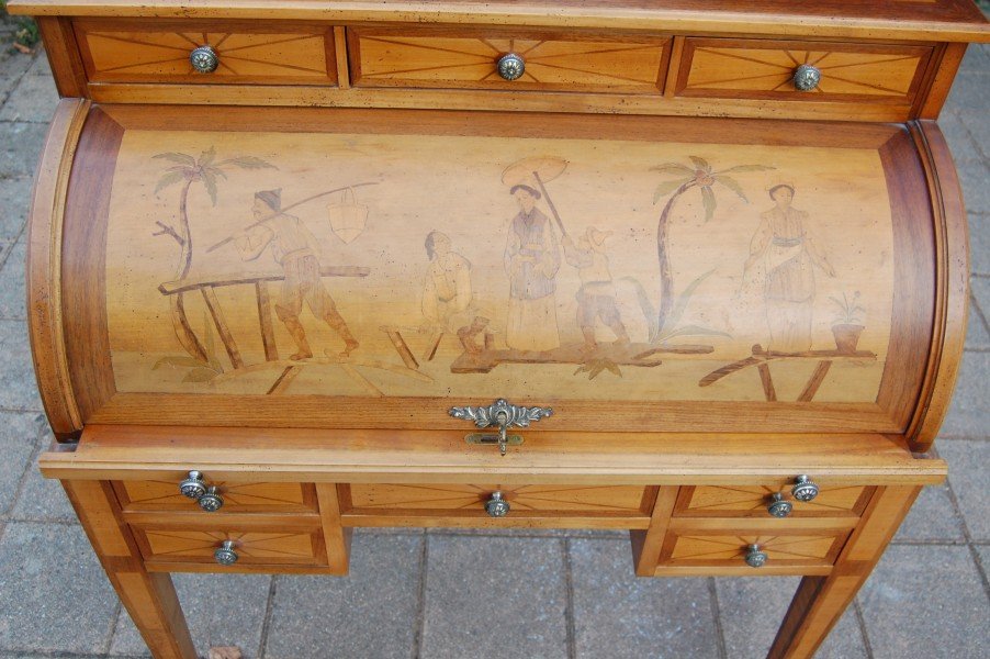 Louis XVI-style Walnut Cylinder Desk  -photo-2