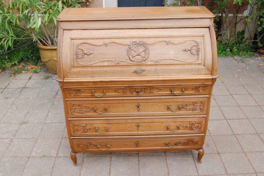 Late 18th-century Louis XV-style Cylindrical Oak Desk-photo-2