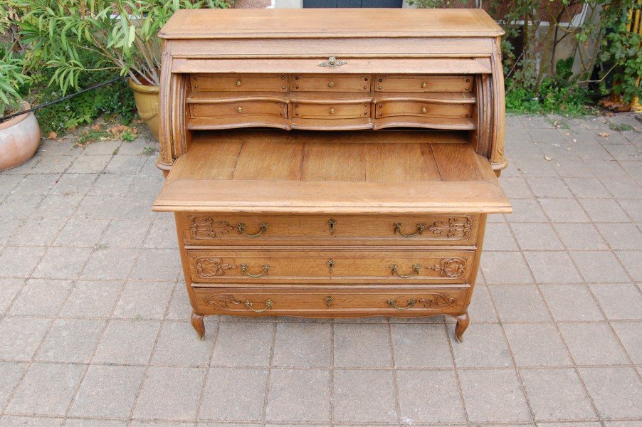 Late 18th-century Louis XV-style Cylindrical Oak Desk-photo-3