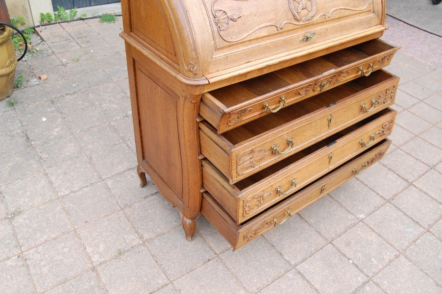 Late 18th-century Louis XV-style Cylindrical Oak Desk-photo-8