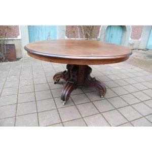 Napoleon III Table With Central Foot In Walnut With Six Extensions 18 Place Settings Late 19th Century