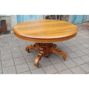 Napoleon III Table With Central Foot In Walnut With Six Extensions 16 Place Settings Late 19th Century