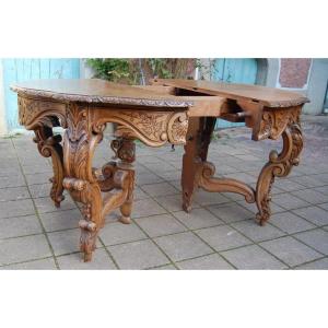 Louis XV Style Napoleon III Table In Oak With Two Extensions 10 Place Settings Late 19th Century