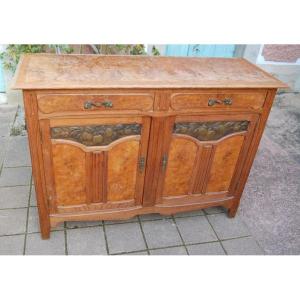 Buffet D Art Nouveau Period In Burr Walnut And Oak From The 1900s