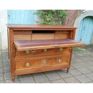 Louis XVI Period Secretary Commode In Walnut From The 18th Century