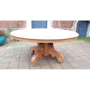 Very Large Napoleon III Style Table For 22 Place Settings, With A Central Walnut Pedestal Base, Late 19th Century, 6 Extensions