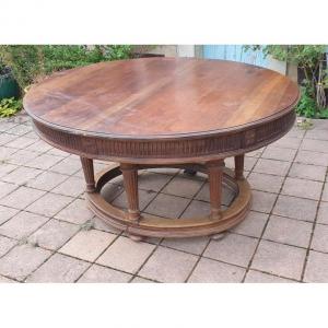 Napoleon III Round Table In Walnut With Extensions 12 Coverts From The 19th Century