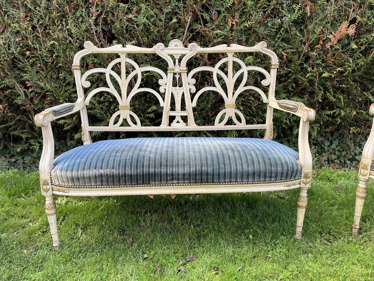 Louis XVI Style Lacquered Wood Living Room-photo-3