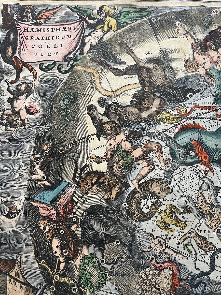 Gravure ancienne « Haemisphaeri graphicum coeli tiet « -photo-2
