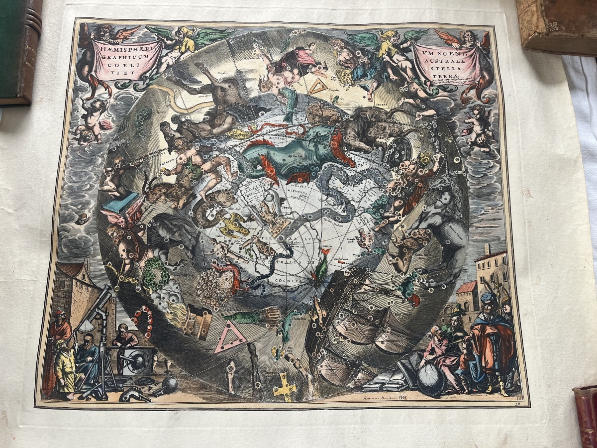 Gravure ancienne « Haemisphaeri graphicum coeli tiet « 