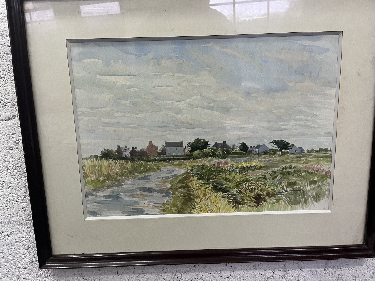 Aquarelle paysage XXe siecle