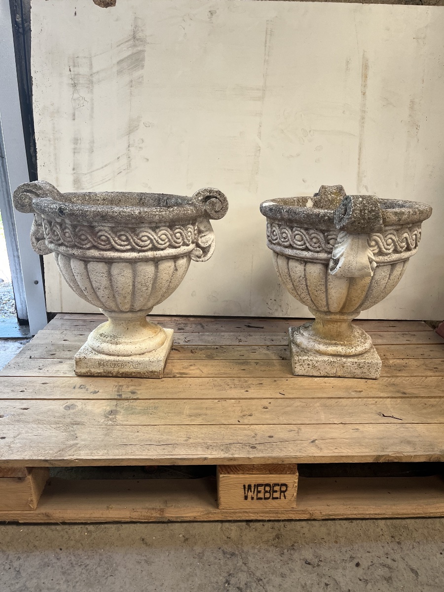 Pair Of Vases Made Of Reconstituted Stone