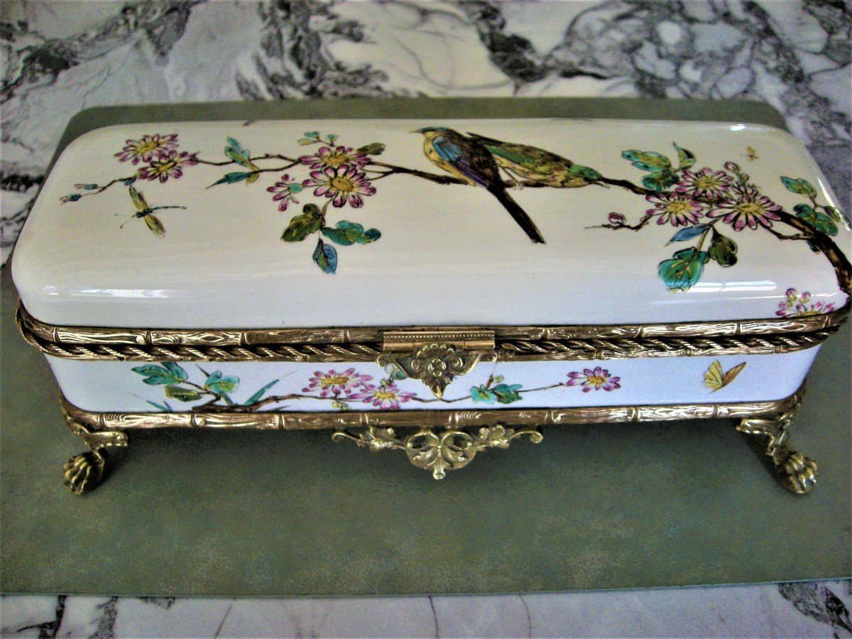 Jewelery Box In Earthenware Decor Enamels Signed Creil And Montereau-photo-2