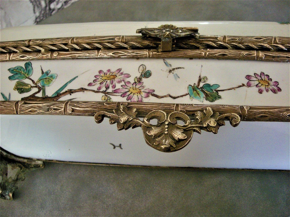 Jewelery Box In Earthenware Decor Enamels Signed Creil And Montereau-photo-8