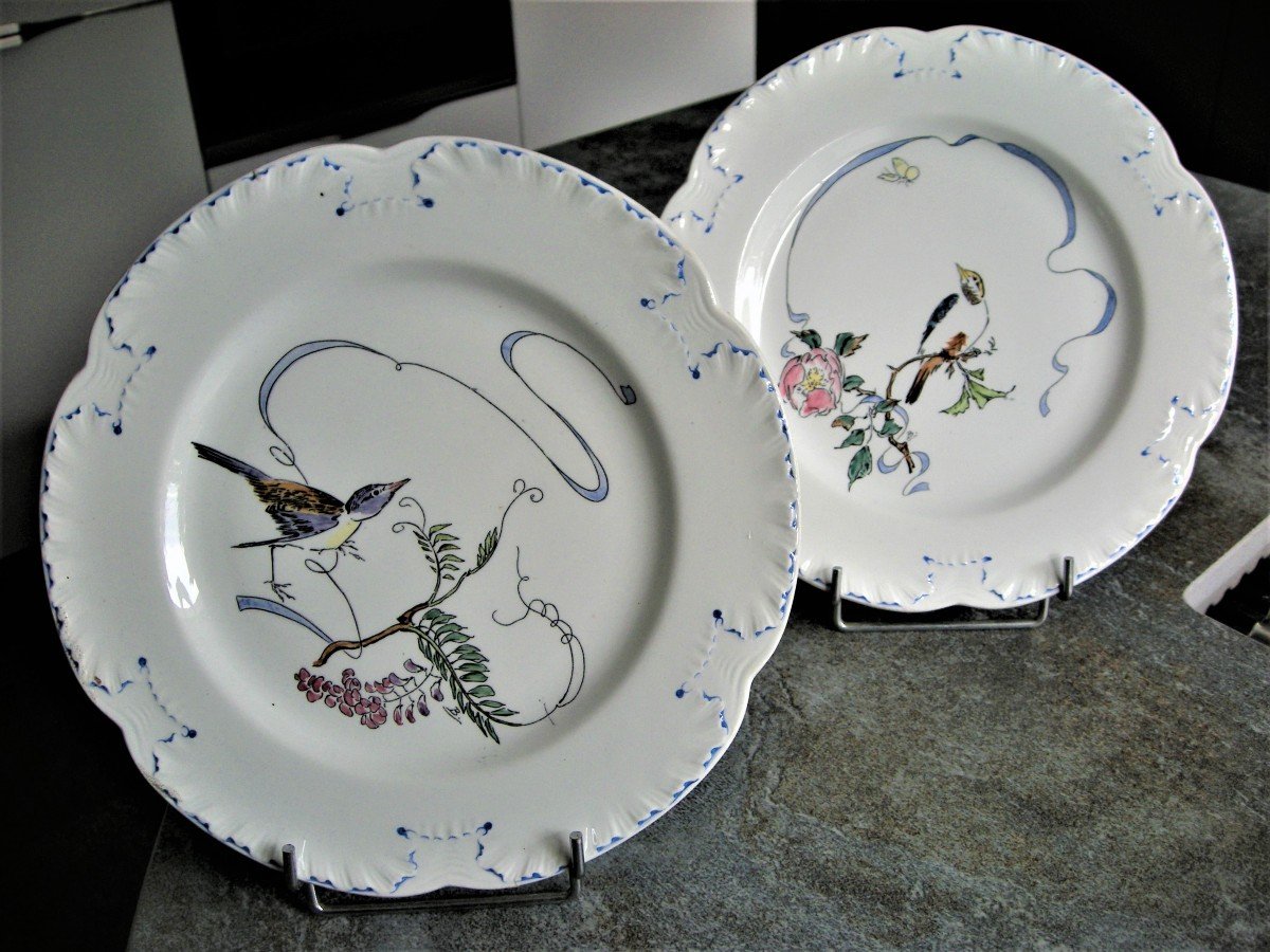 Two Service Plates Flowers And Ribbons Decor By Felix Bracquemond