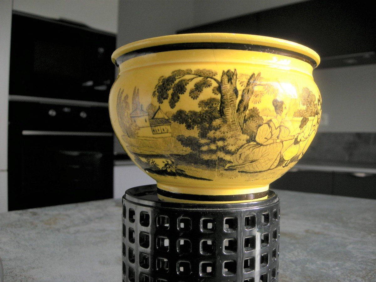 Yellow Fine Earthenware Cup Circa 1825 Signed Montereau-photo-4