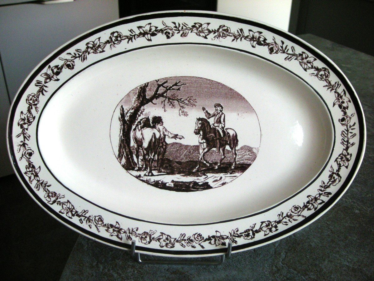 Plat  Ovale  Faience  Fine  Decor  Grisaille  1819  Montereau.