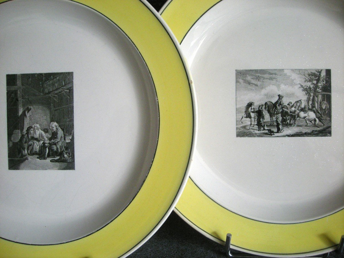 12 Fine Earthenware Plates Rare Decor With Label Signed Creil-photo-2