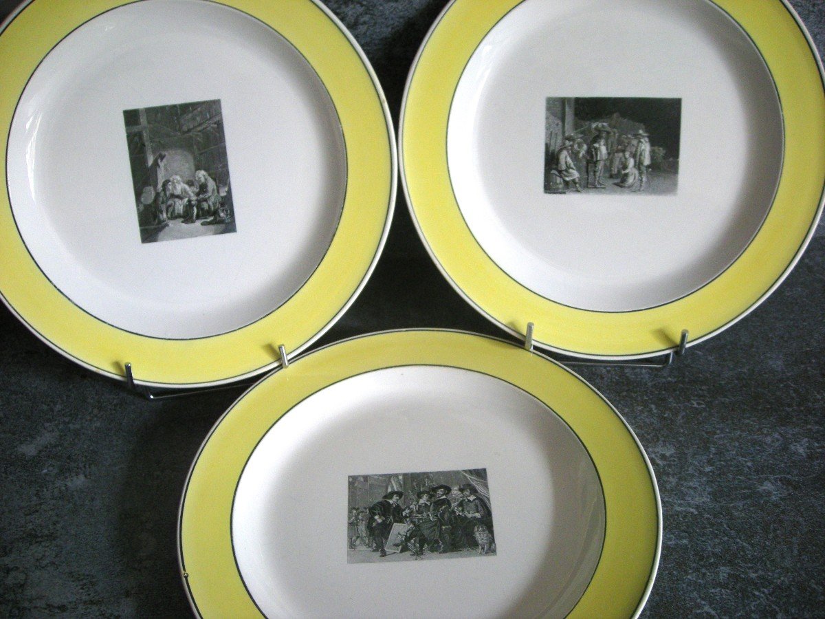 12 Fine Earthenware Plates Rare Decor With Label Signed Creil-photo-5