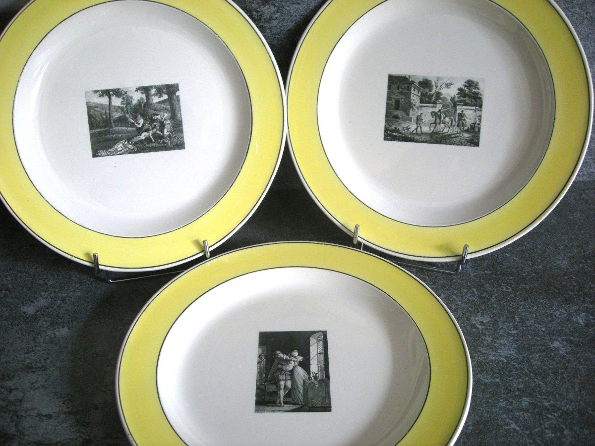12 Fine Earthenware Plates Rare Decor With Label Signed Creil-photo-6