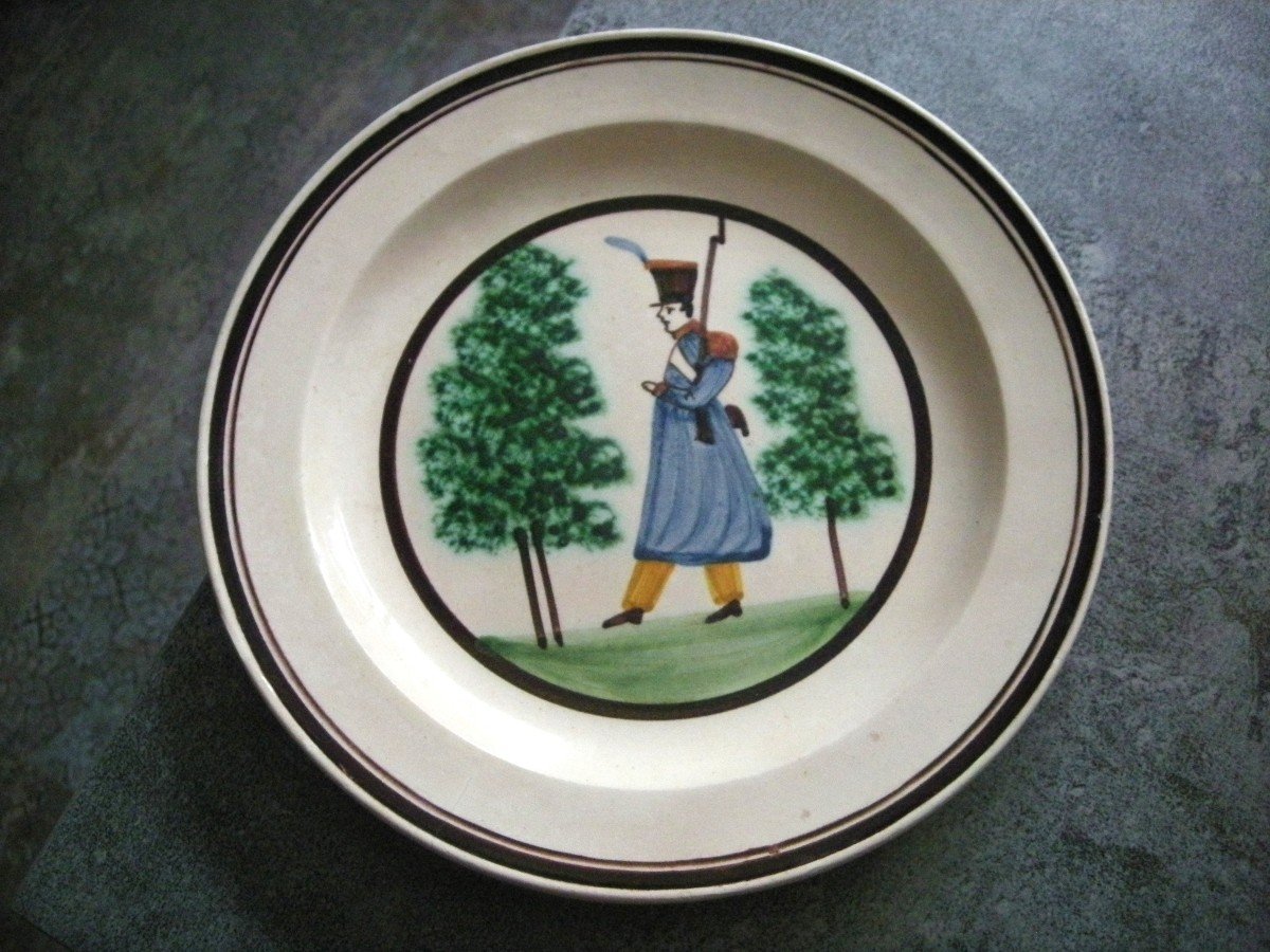 Fine Earthenware Plate 19th Century Military Decor From Forges Les Eaux