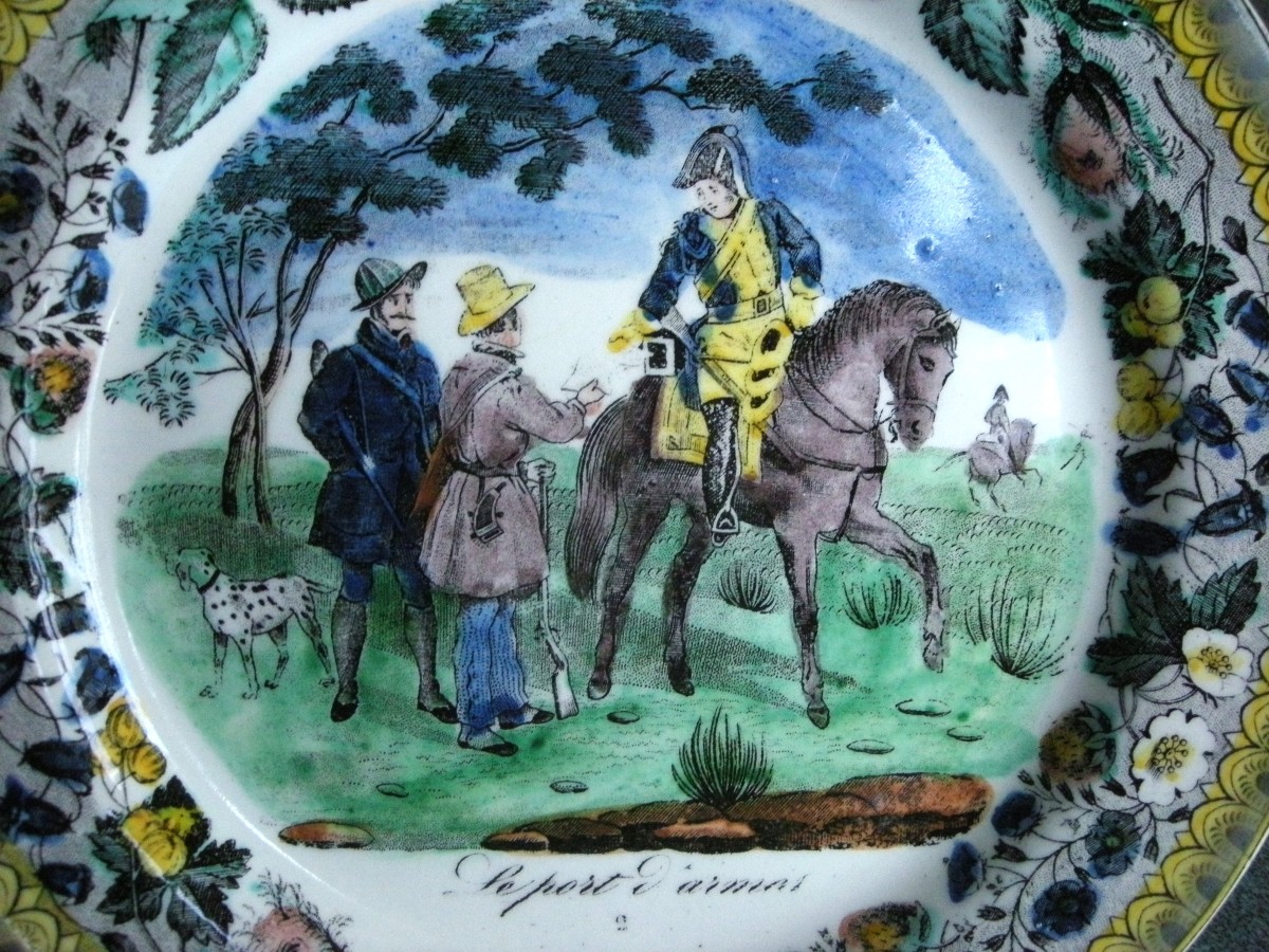  Assiette  Polychrome  1824  Décor  Chasse  Signées  Choisy Le Roi