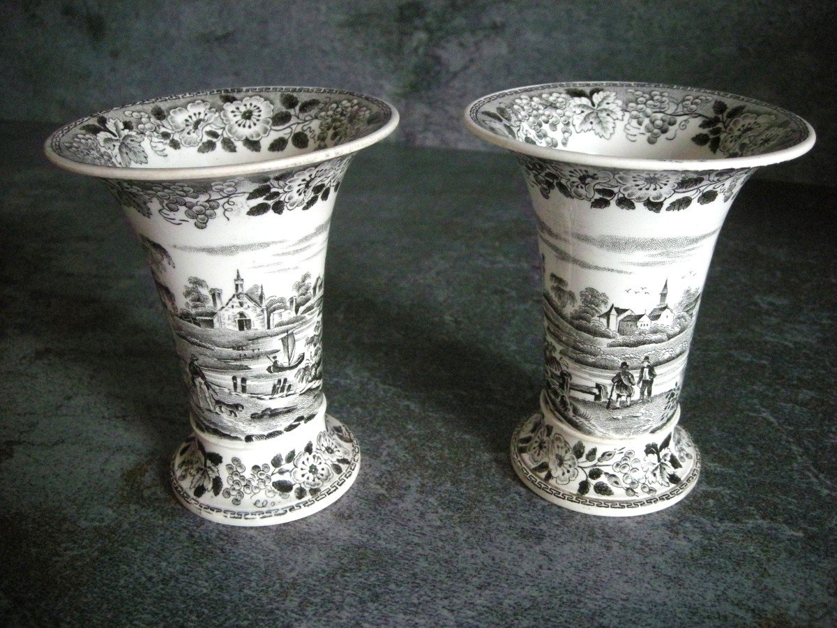 Two Opaque Porcelain Vases Gold Medal 1834 Montereau