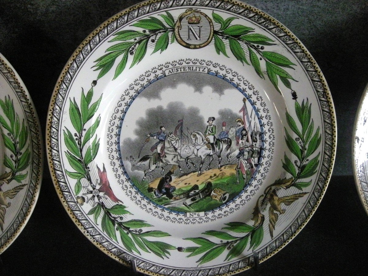 6 Opaque Porcelain Plates Decor 1st Empire By Creil Montereau-photo-3