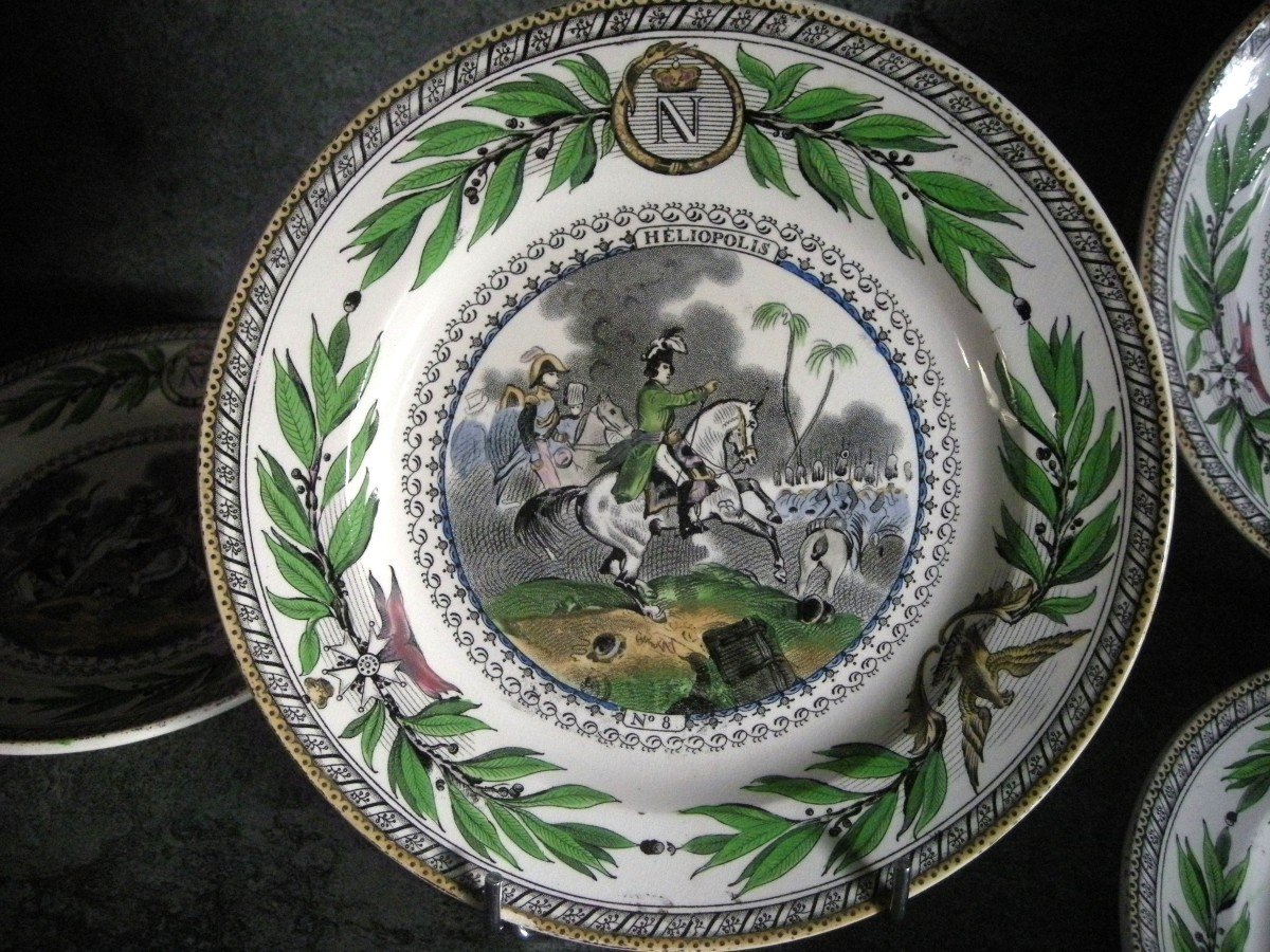 6 Opaque Porcelain Plates Decor 1st Empire By Creil Montereau-photo-1