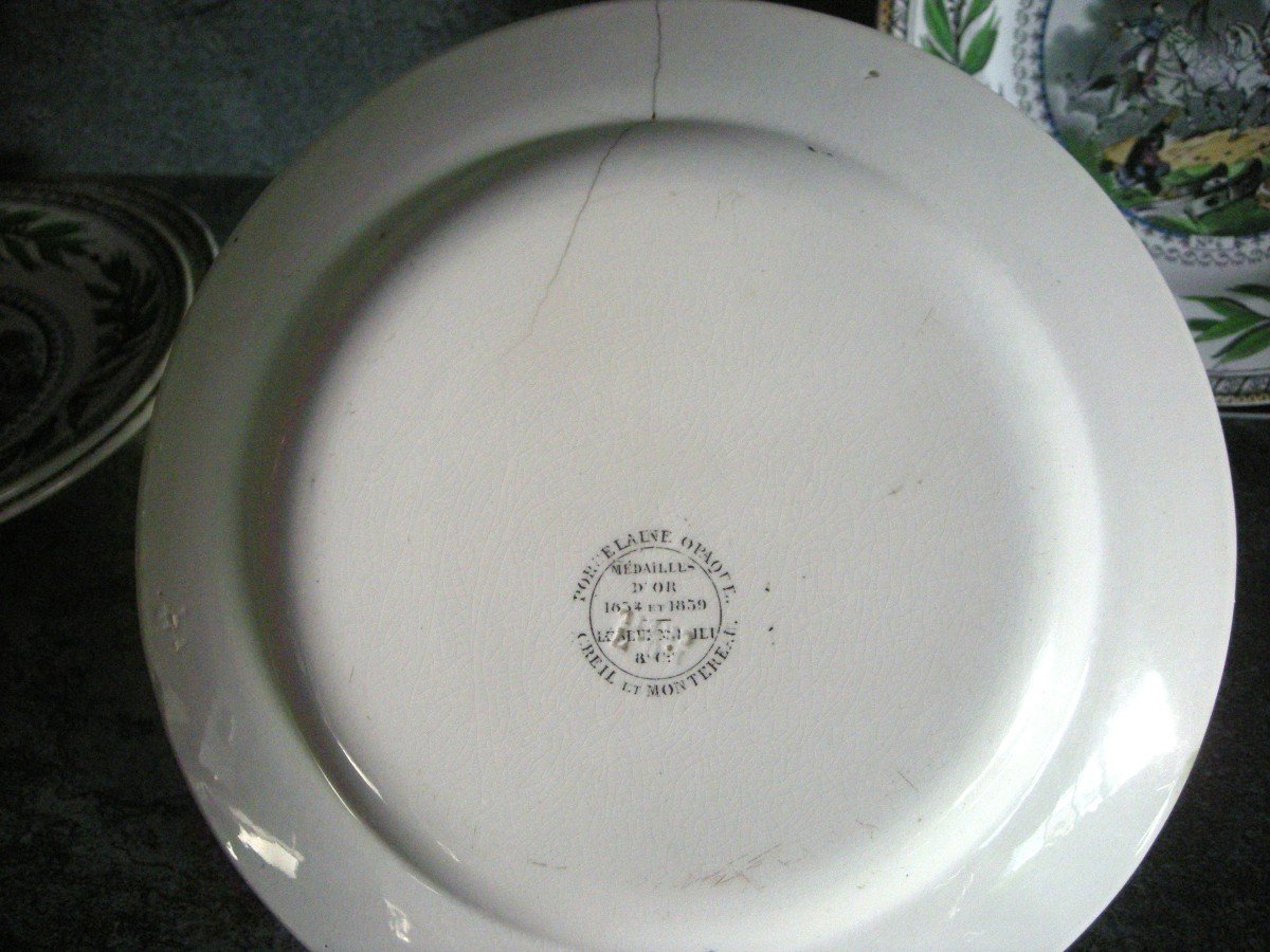 6 Opaque Porcelain Plates Decor 1st Empire By Creil Montereau-photo-7