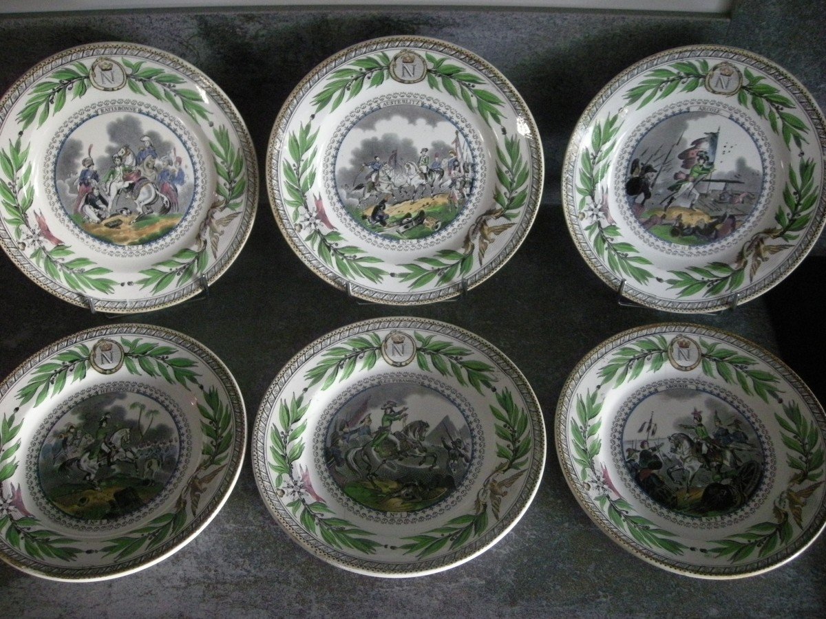 6 Opaque Porcelain Plates Decor 1st Empire By Creil Montereau-photo-8