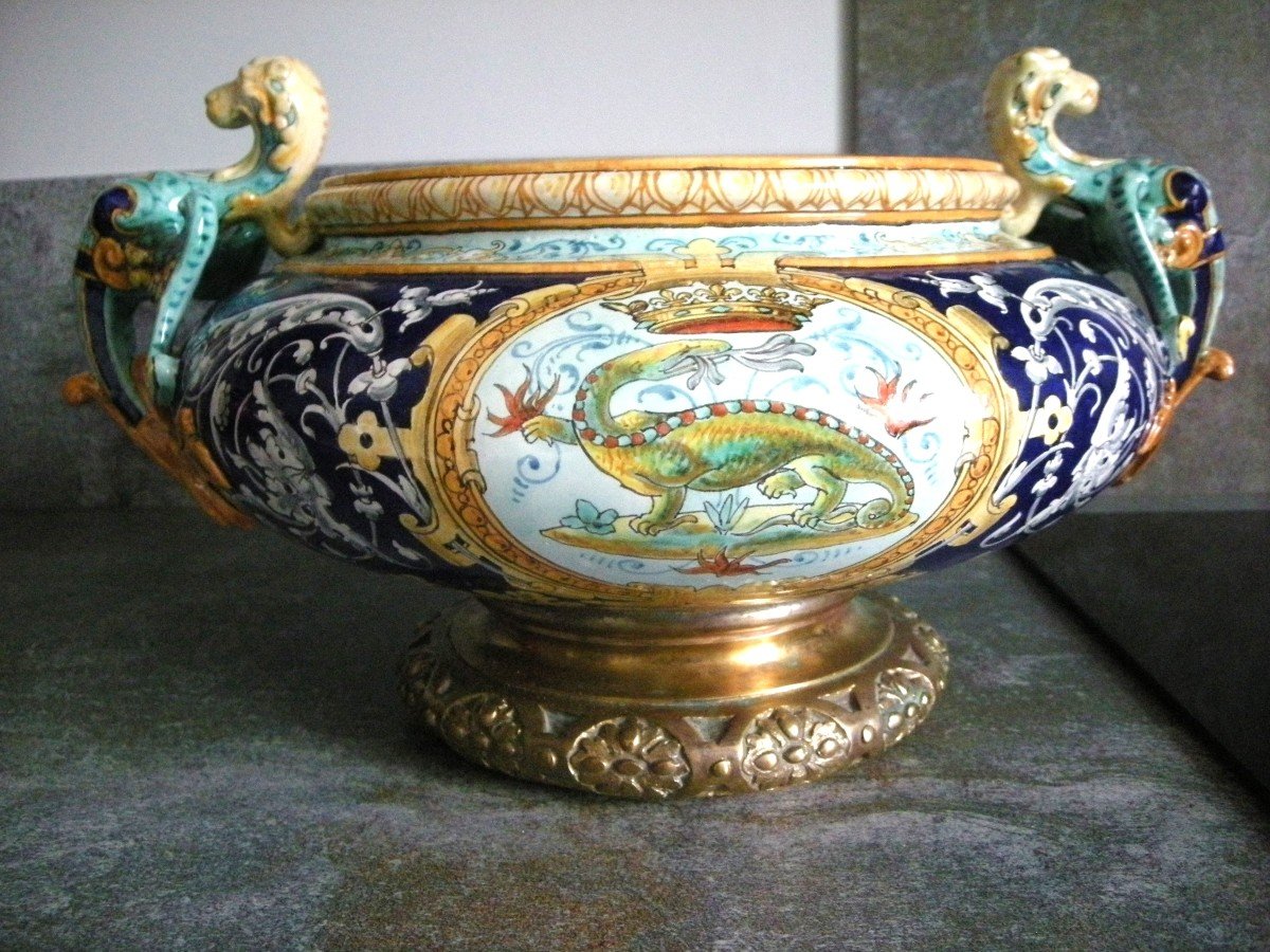 Jardiniere  Montée  Sur  Bronze  En  Faience  De  Blois  XIXème.