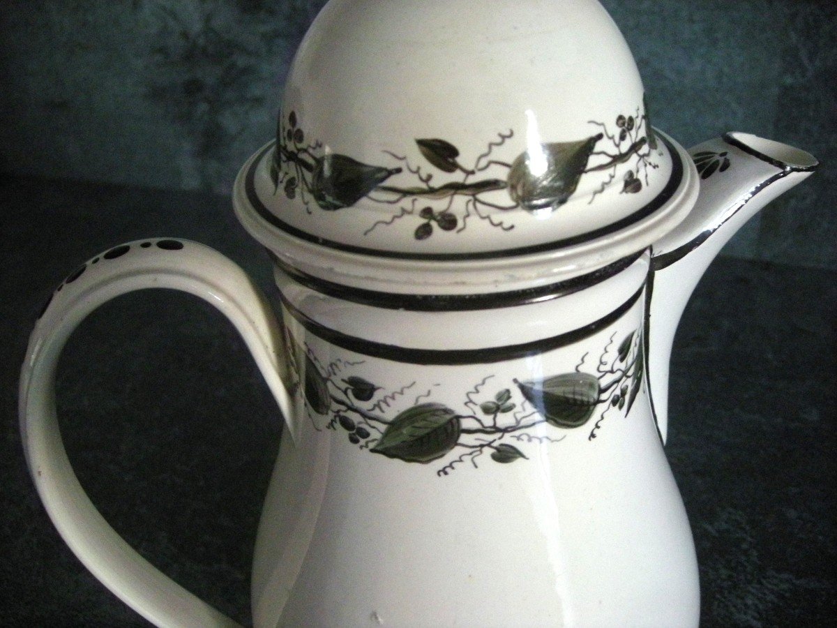 Verseuse  Faience  Fine  Decor  Peint  Manganese  Signee  Creil-photo-1