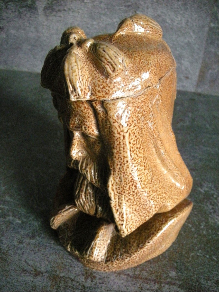 Anthropomorphic Tobacco Pot Male Head 19th Century Beauvaisis-photo-2