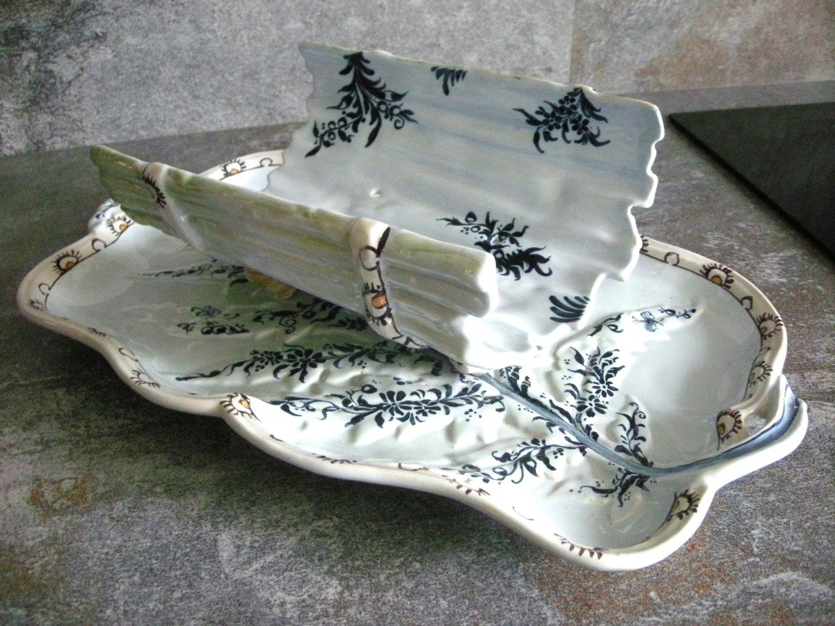 Complete Asparagus Dish 19th Century Earthenware Emile Galle-photo-8