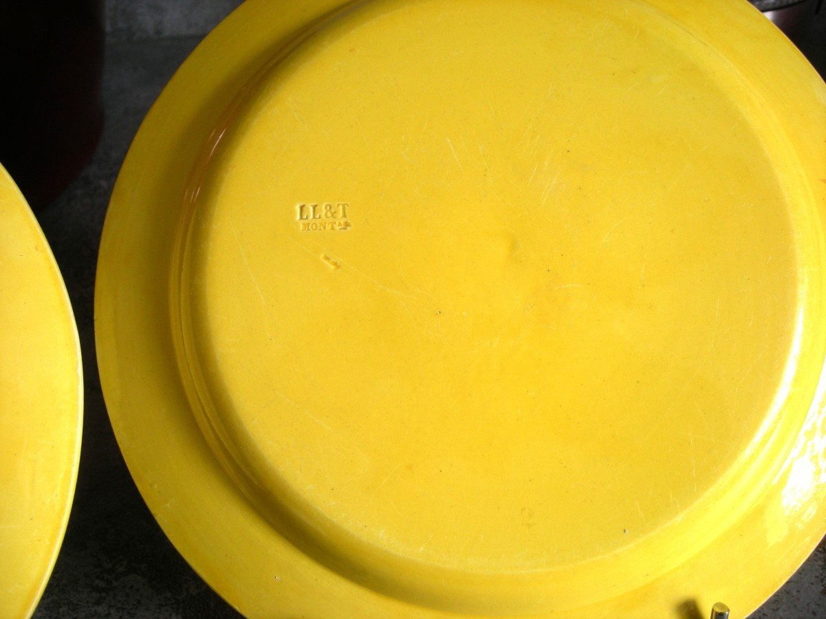 Two Fine Yellow Earthenware Plates Montereau Hunting Decor-photo-5