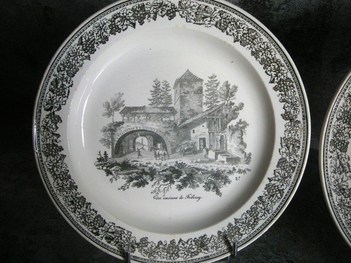 Two Fine Earthenware Plates 1828 Landscape Decor Signed Creil.-photo-2