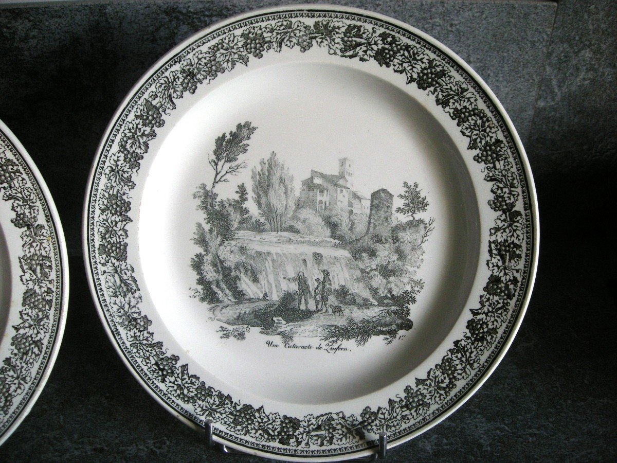 Two Fine Earthenware Plates 1828 Landscape Decor Signed Creil.-photo-4