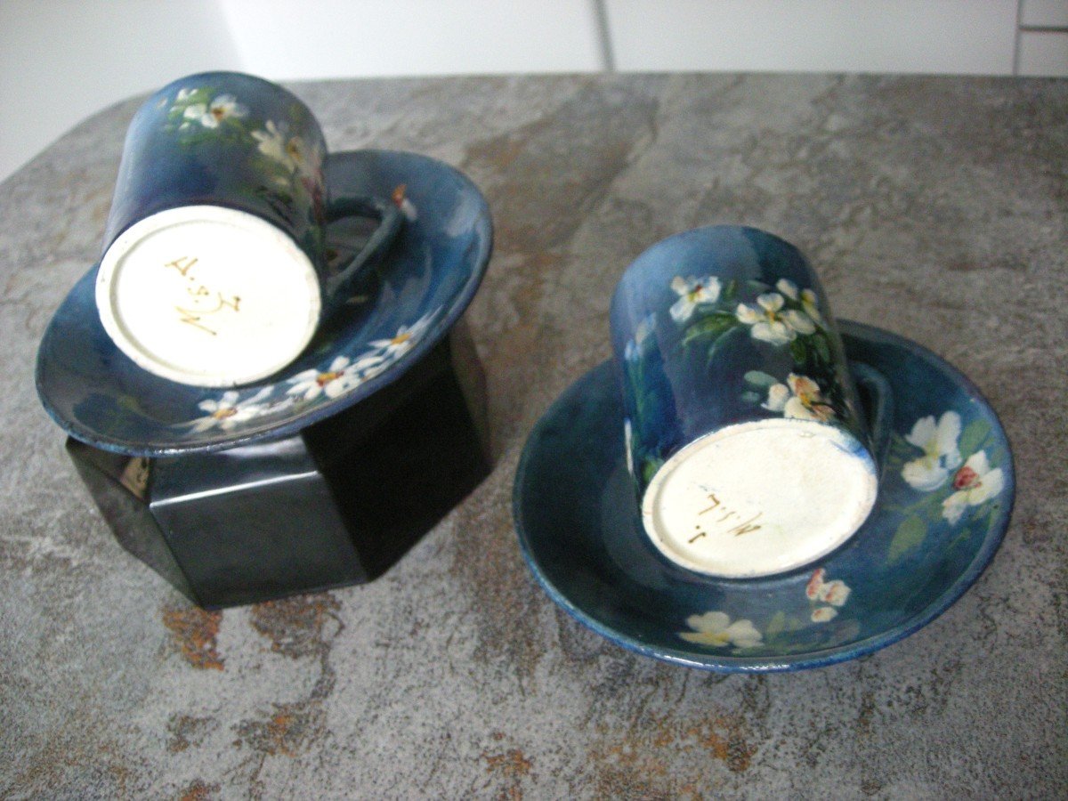 Two Cups And Saucers Circa 1880 From Montigny Sur Loing-photo-3