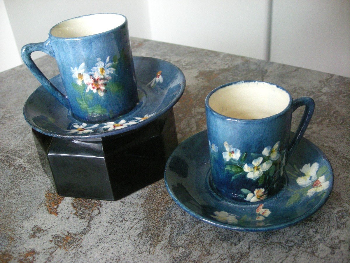 Two Cups And Saucers Circa 1880 From Montigny Sur Loing