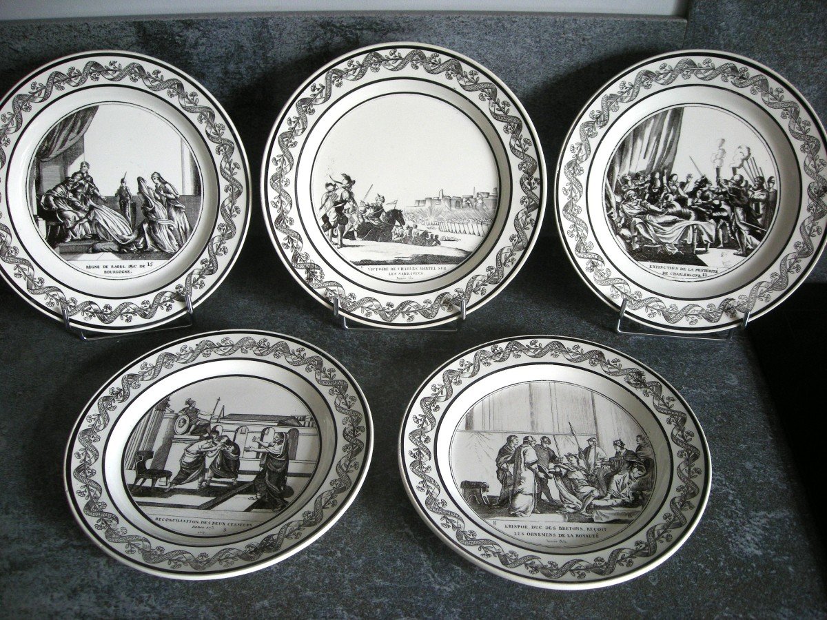 5 Plates 1824 Decor On History Signed Choisy Le Roi