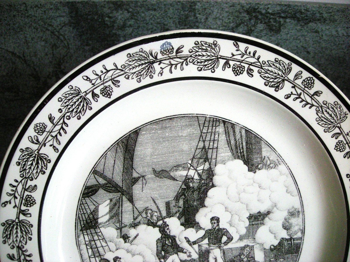 6  Assiettes  Faïence 1824  Décor  "  Batailles  Navales "  De  Choisy  Le  Roi-photo-5