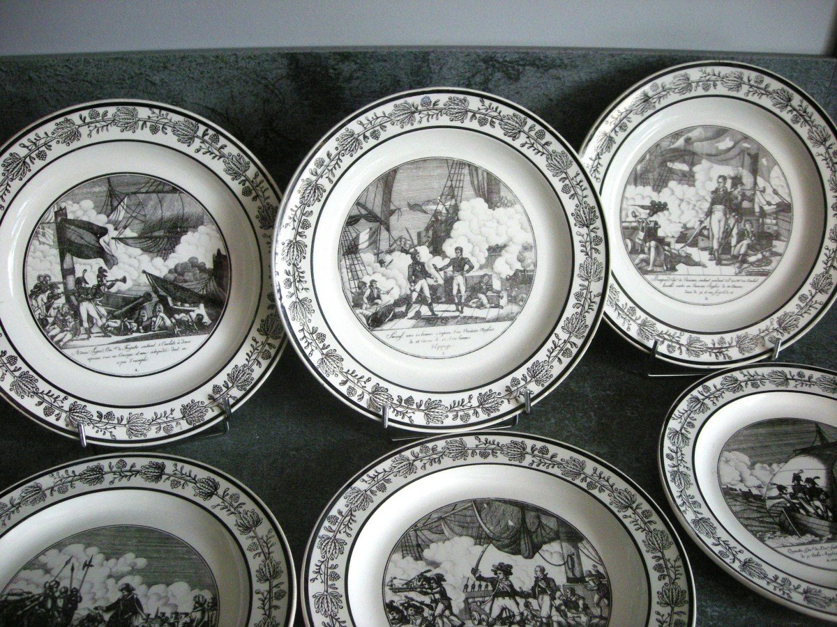 6  Assiettes  Faïence 1824  Décor  "  Batailles  Navales "  De  Choisy  Le  Roi-photo-8