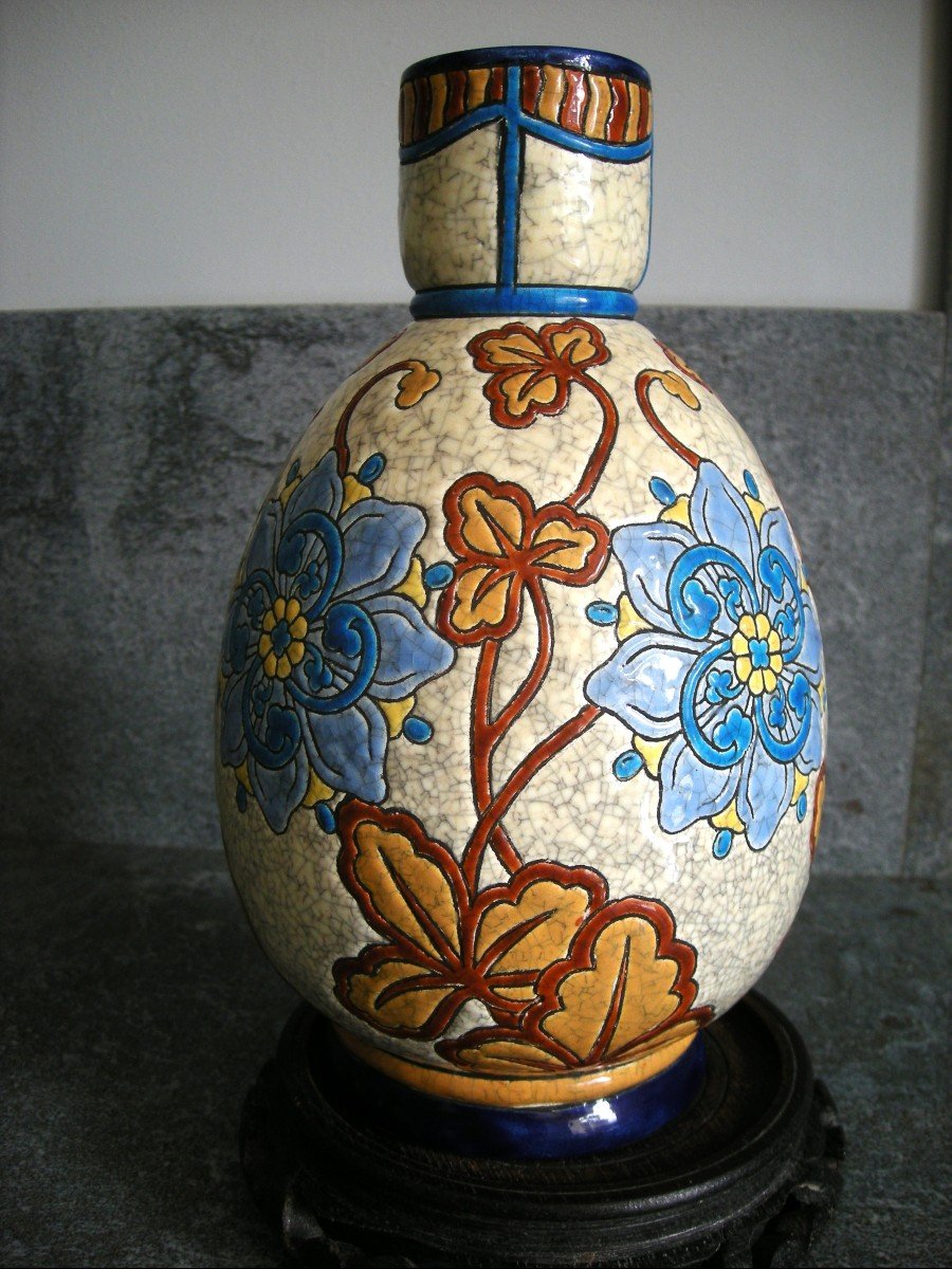 Polychrome Enamel Vase Around 1890 Signed Longwy-photo-2