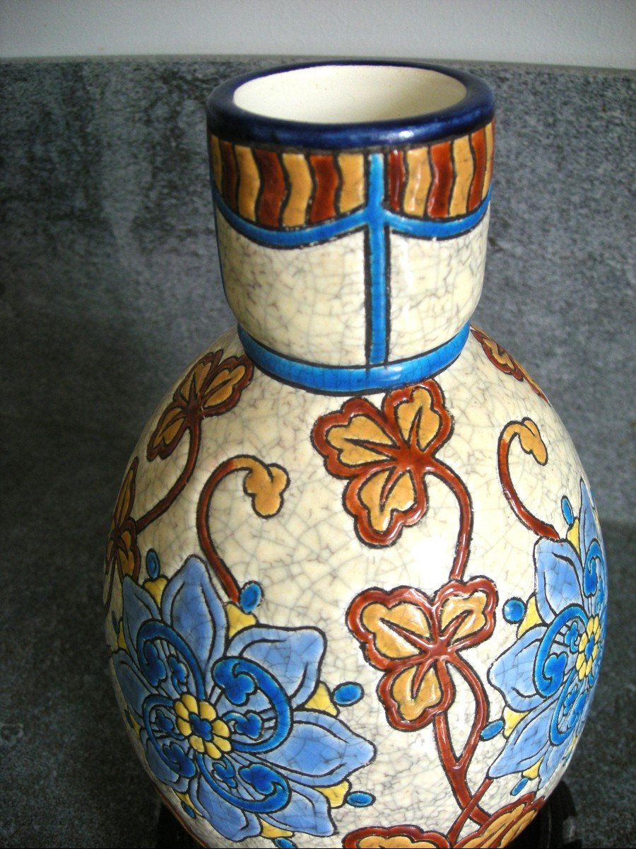 Polychrome Enamel Vase Around 1890 Signed Longwy-photo-4
